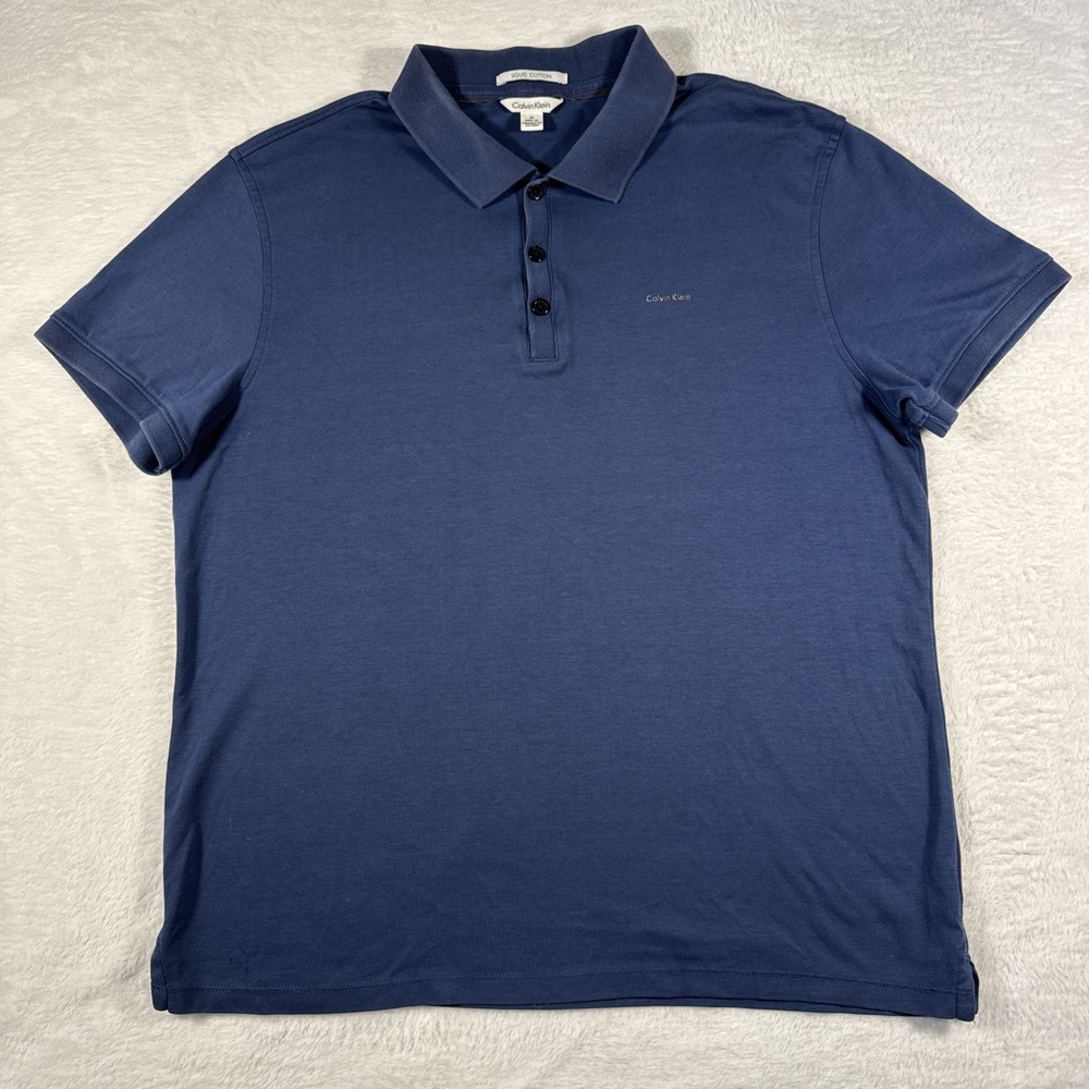 Calvin Klein Men's Liquid Touch Smooth Soft Cotton Polo Shirt, Blue, M